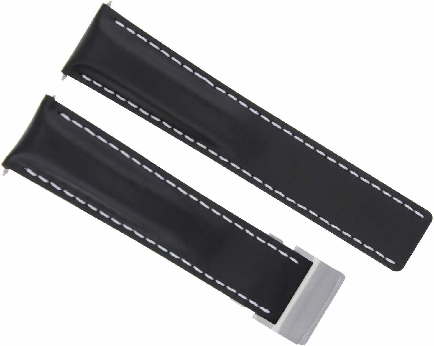 Colt Black With White Stitching struggler Ewatchparts 22mm Leather Watch Band Strap Deployment Clasp Compatible With Breitling Navitimer 