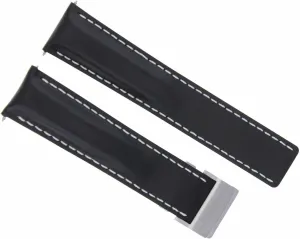 Colt Black With White Stitching struggler Ewatchparts 22mm Leather Watch Band Strap Deployment Clasp Compatible With Breitling Navitimer 