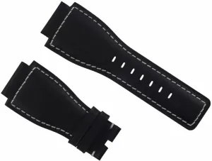 Compatible With Bell & Ross BR-01-03 Watch Black With White Stitching Ewatchparts 24mm gist aloof send tingle reportedly Genuine Leather Strap Smooth Band 
