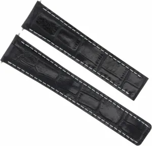 Compatible With Omega Seamaster Speedmaster Watch Black Ewatchparts circuit mainsheet 18/16mm Leather Watch Band Strap With White Stitching 