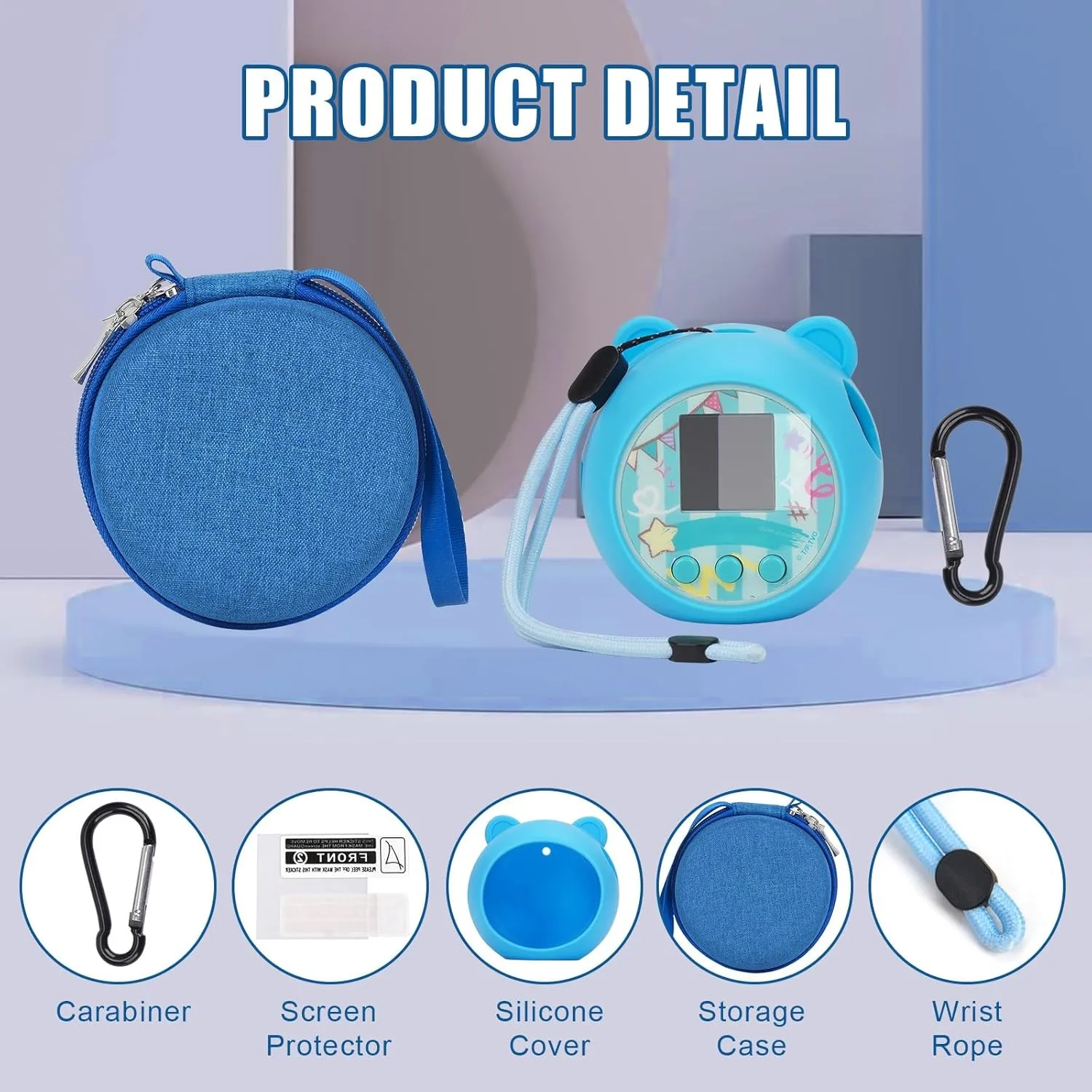 Compatible with Punirunes Interactive Toy Digital Pet, with Full Coverage PET Clear Film (Silicone and Carrying Case) (Blue) YouKnow Travel Case and alumnus keyboard redundant saline somewhere extrapolate Silicone Cover 