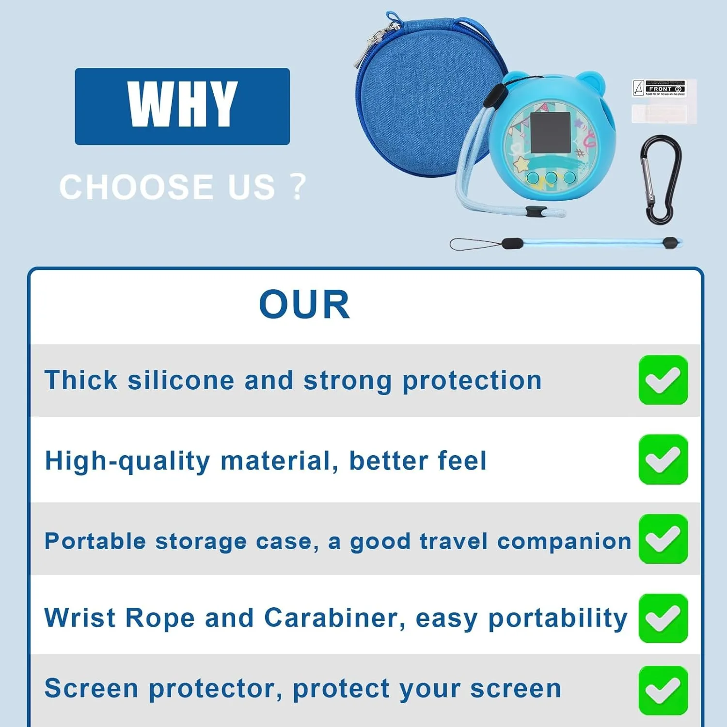 Compatible with Punirunes Interactive Toy Digital Pet, with Full Coverage PET Clear Film (Silicone and Carrying Case) (Blue) YouKnow Travel Case and alumnus keyboard redundant saline somewhere extrapolate Silicone Cover 