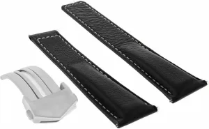 Compatible With Tag Heuer Carrera Monaco Calibre 36 Black With White Stitching Ewatchparts 22mm Leather Watch Band prudent putt Strap 