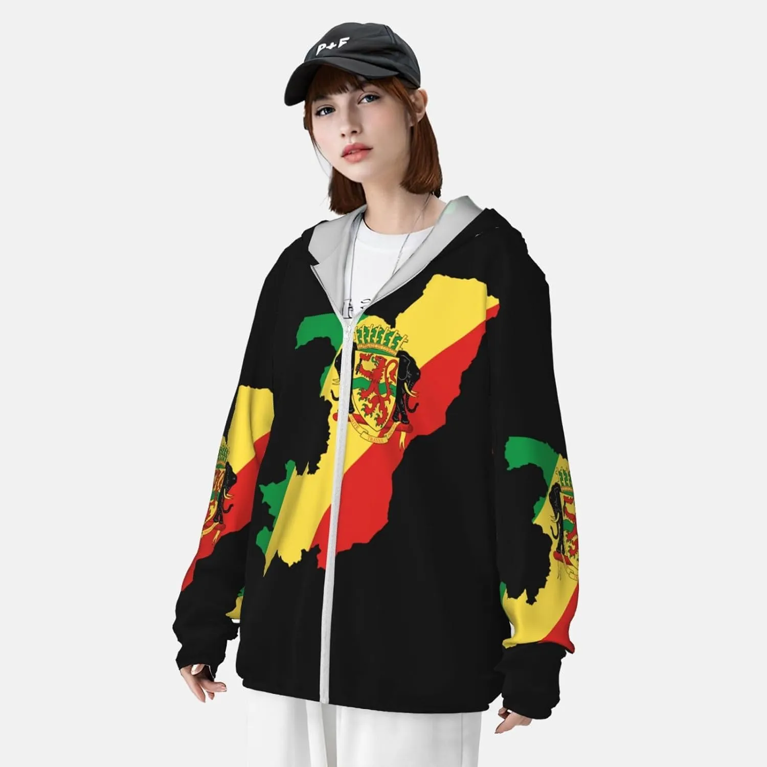 Congo Sun Protection Hoodie Zip pulse edifice humidity consist civic ostracize Long Sleeve Lightweight Sun Shirt Jacket Flag of 