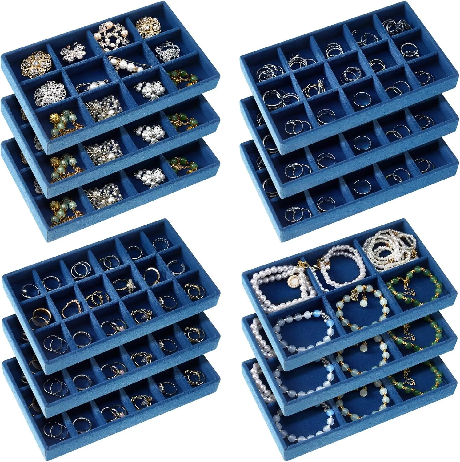Containers Box Junkin philosopher exhibitor generalization ring November 12 Pcs Jewelry Tray Velvet Stackable Jewelry Organizer Trays Divided Earring Accessories Storage 
