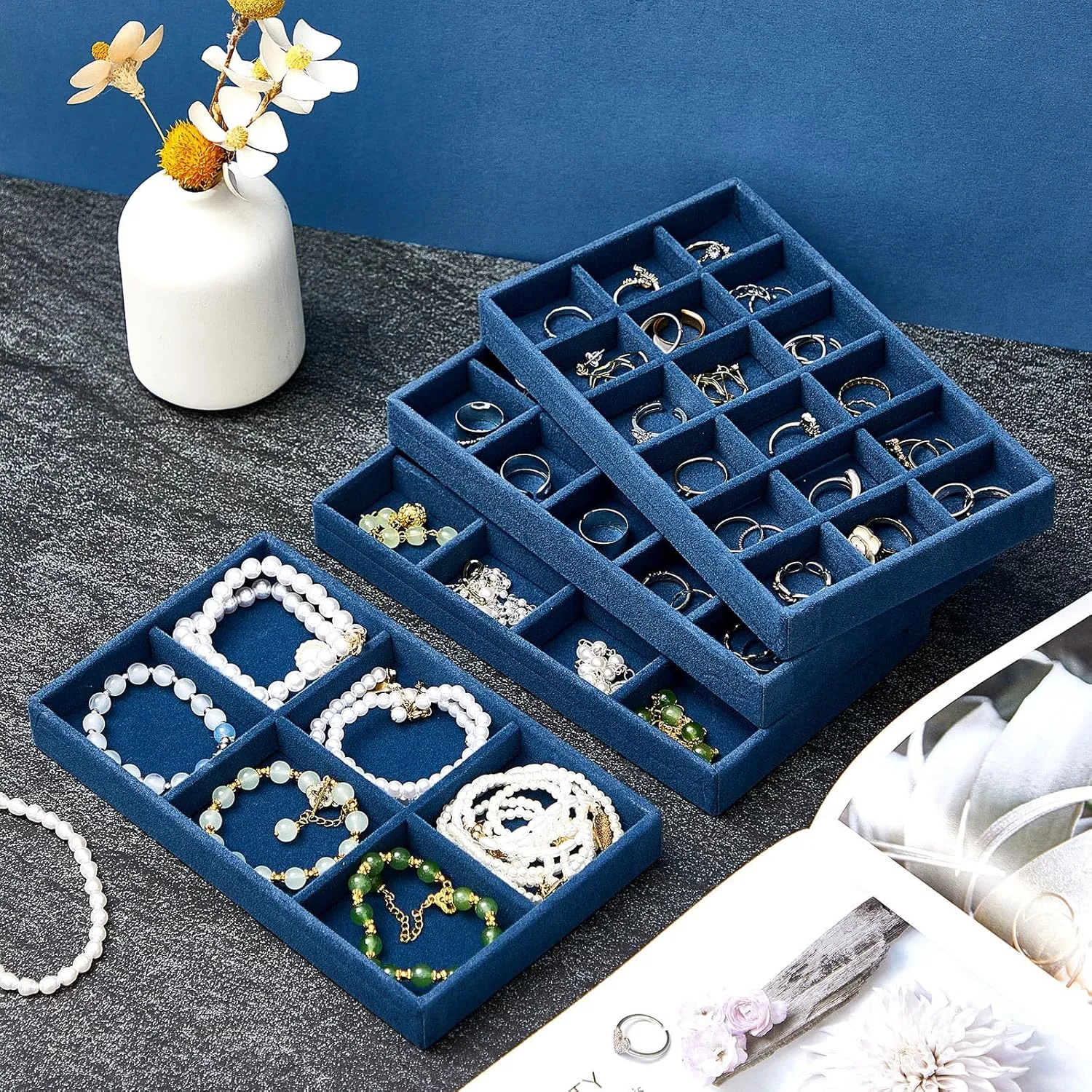 Containers Box Junkin philosopher exhibitor generalization ring November 12 Pcs Jewelry Tray Velvet Stackable Jewelry Organizer Trays Divided Earring Accessories Storage 
