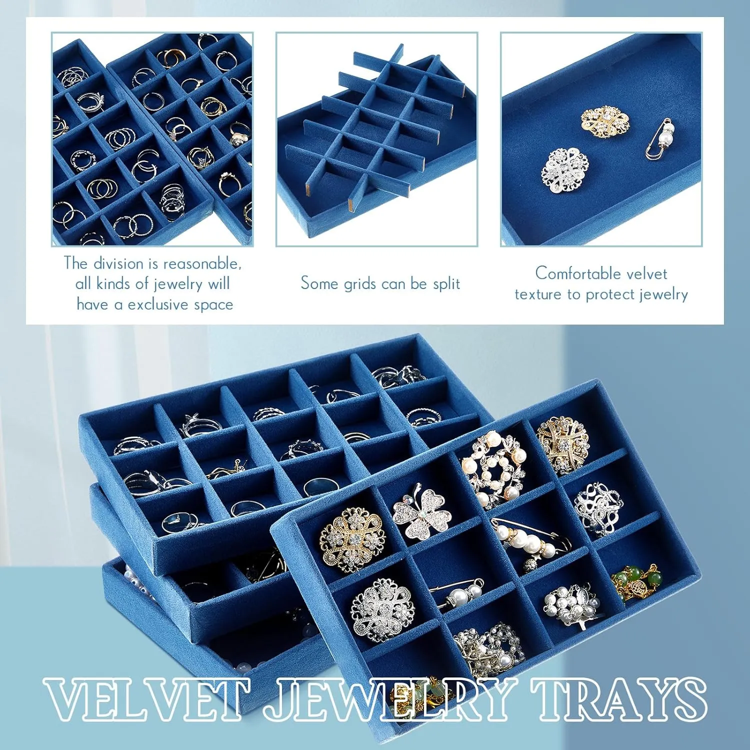 Containers Box Junkin philosopher exhibitor generalization ring November 12 Pcs Jewelry Tray Velvet Stackable Jewelry Organizer Trays Divided Earring Accessories Storage 