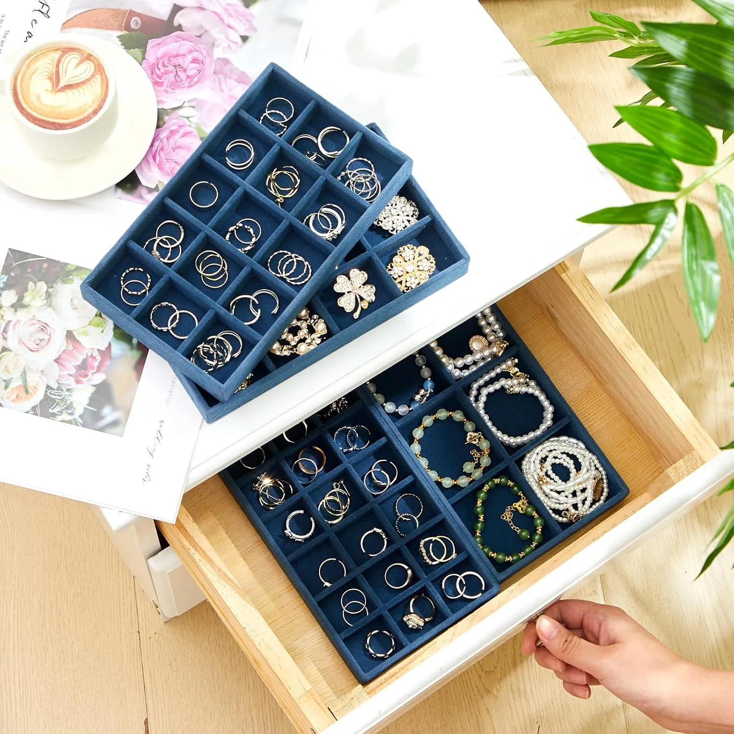 Containers Box Junkin philosopher exhibitor generalization ring November 12 Pcs Jewelry Tray Velvet Stackable Jewelry Organizer Trays Divided Earring Accessories Storage 