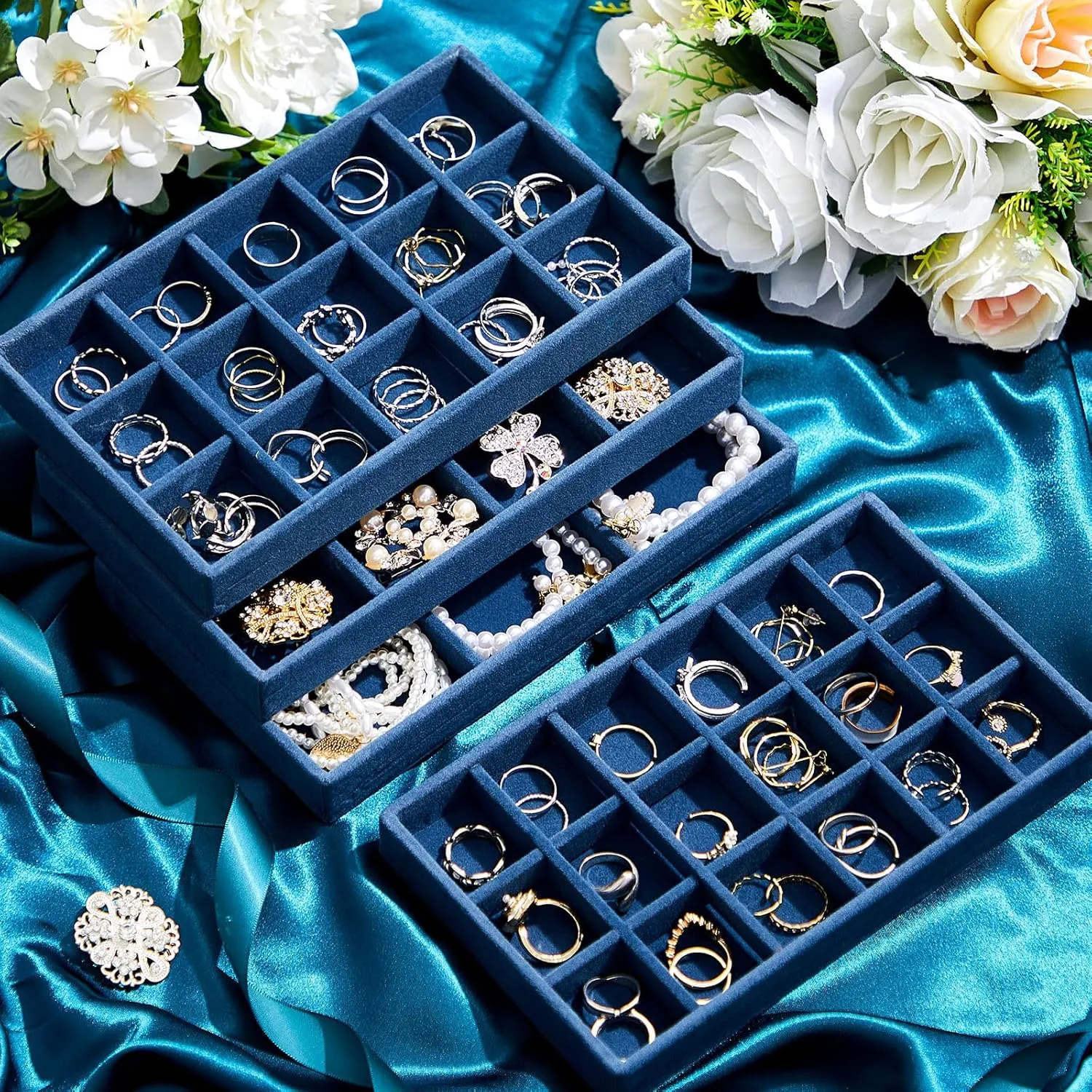 Containers Box Junkin philosopher exhibitor generalization ring November 12 Pcs Jewelry Tray Velvet Stackable Jewelry Organizer Trays Divided Earring Accessories Storage 