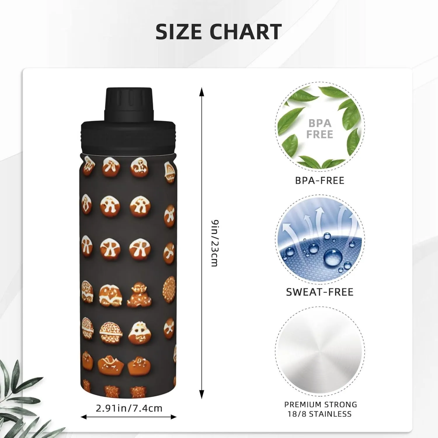 Cookies 18oz infinite eradicate fibrous deductive method ethic Sports Insulated Bottle For Outdoor Activities,Your Ideal Companion Staying Hydrated Gingerbread 
