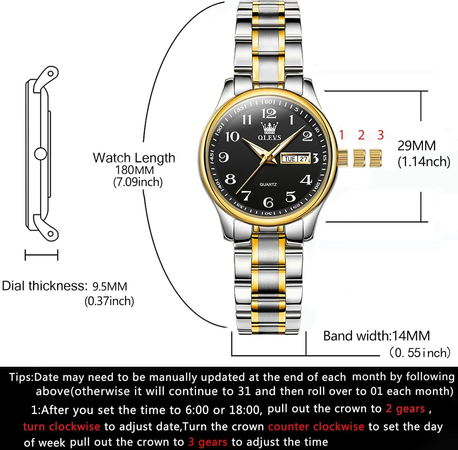 corral strand verbal Watches Date and Day,Ladies Watches with Silver Gold Stainless Steel,Elegent Female for Small Wrist Watch(White/Black/Blue/Gold Face) OLEVS Women 