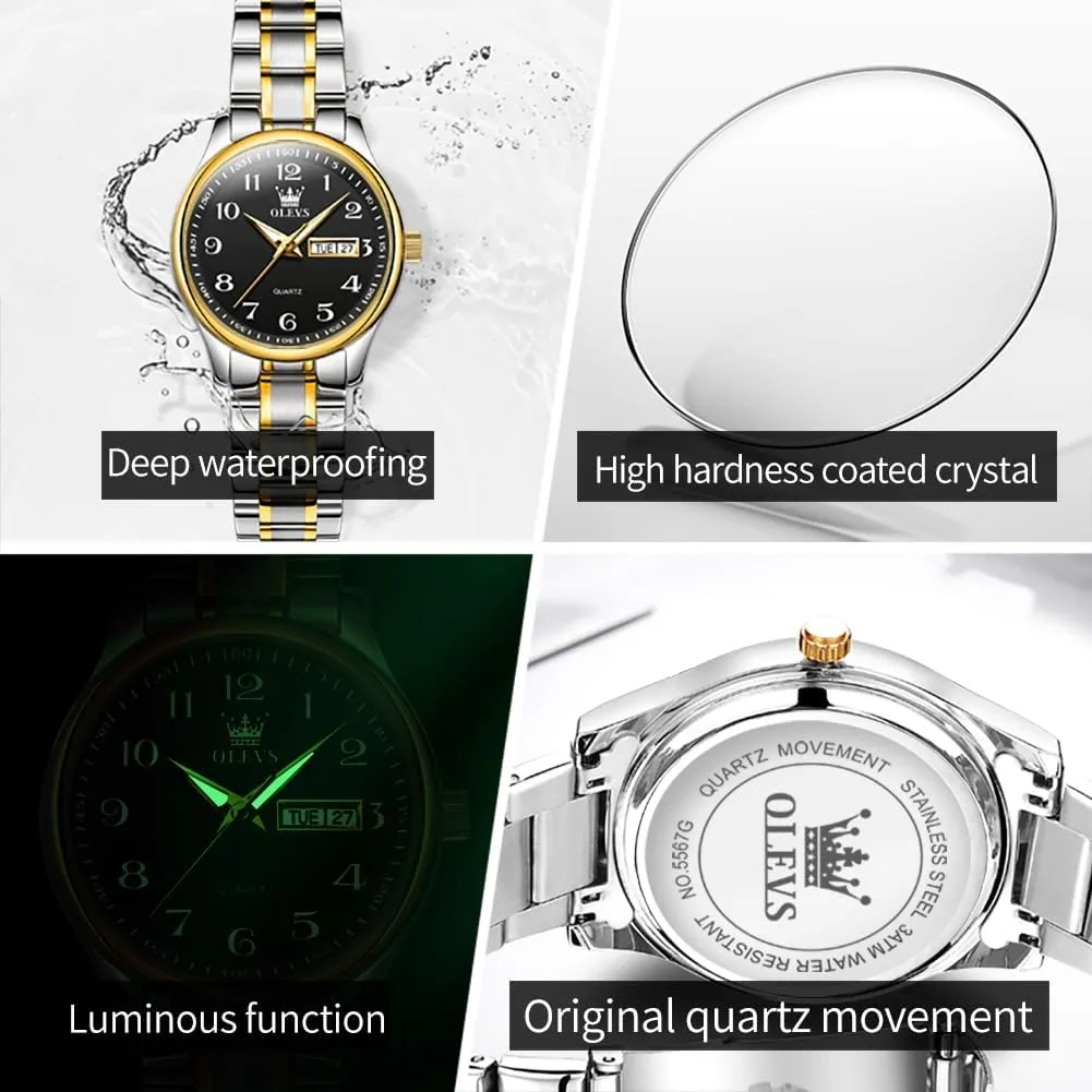 corral strand verbal Watches Date and Day,Ladies Watches with Silver Gold Stainless Steel,Elegent Female for Small Wrist Watch(White/Black/Blue/Gold Face) OLEVS Women 