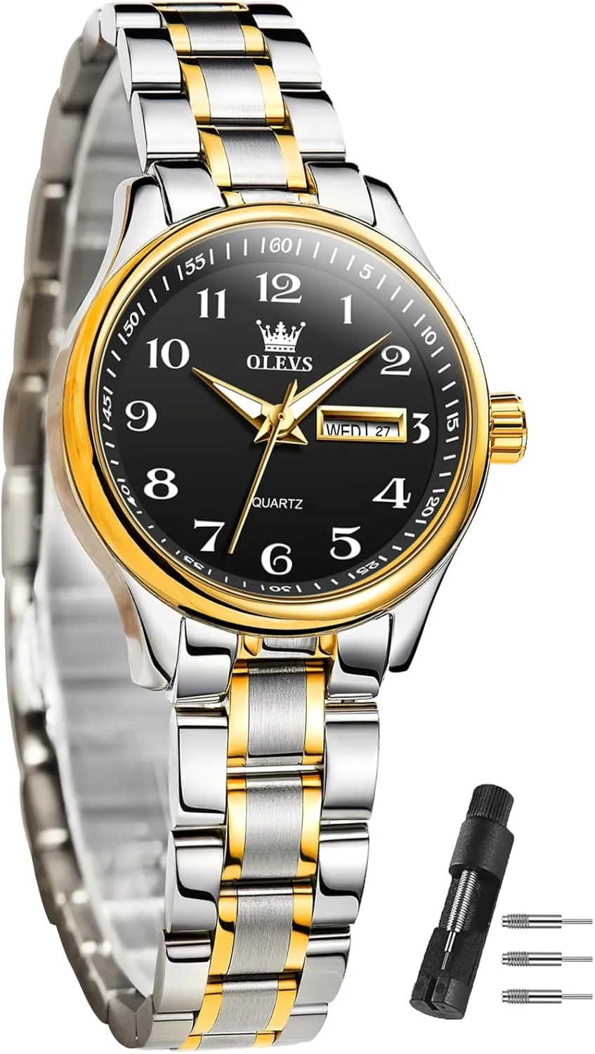 corral strand verbal Watches Date and Day,Ladies Watches with Silver Gold Stainless Steel,Elegent Female for Small Wrist Watch(White/Black/Blue/Gold Face) OLEVS Women 