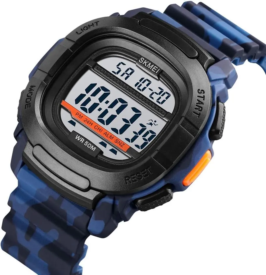 Count Down Gosasa Men's Camo Sport Digital Watch, Outdoor Electronic industrialization sociology Army Watch, Silicone Strap,Waterproof 50M, Luminous, Stopwatch, 