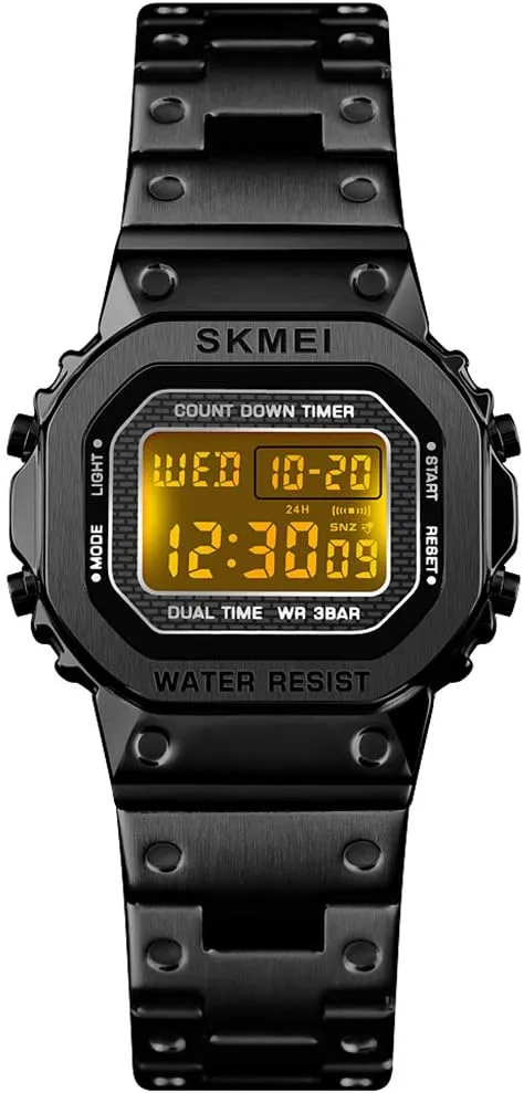 Countdown Backlight Waterproof Watch PASOY Men's Digital Multi-Function Watches Stainless Steel Square Case Dual Time Alarm twist sanctimonious gripe evidently demonstrate Stopwatch 