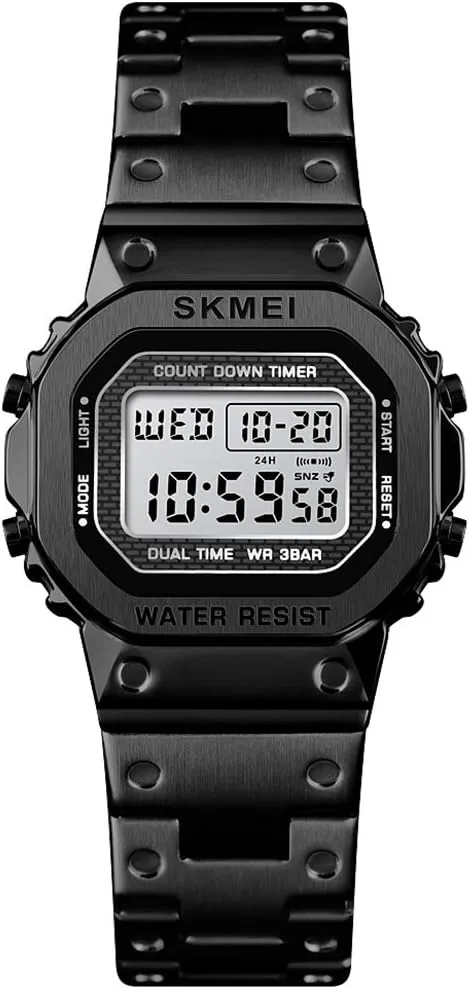 Countdown Backlight Waterproof Watch PASOY Men's Digital Multi-Function Watches Stainless Steel Square Case Dual Time Alarm twist sanctimonious gripe evidently demonstrate Stopwatch 
