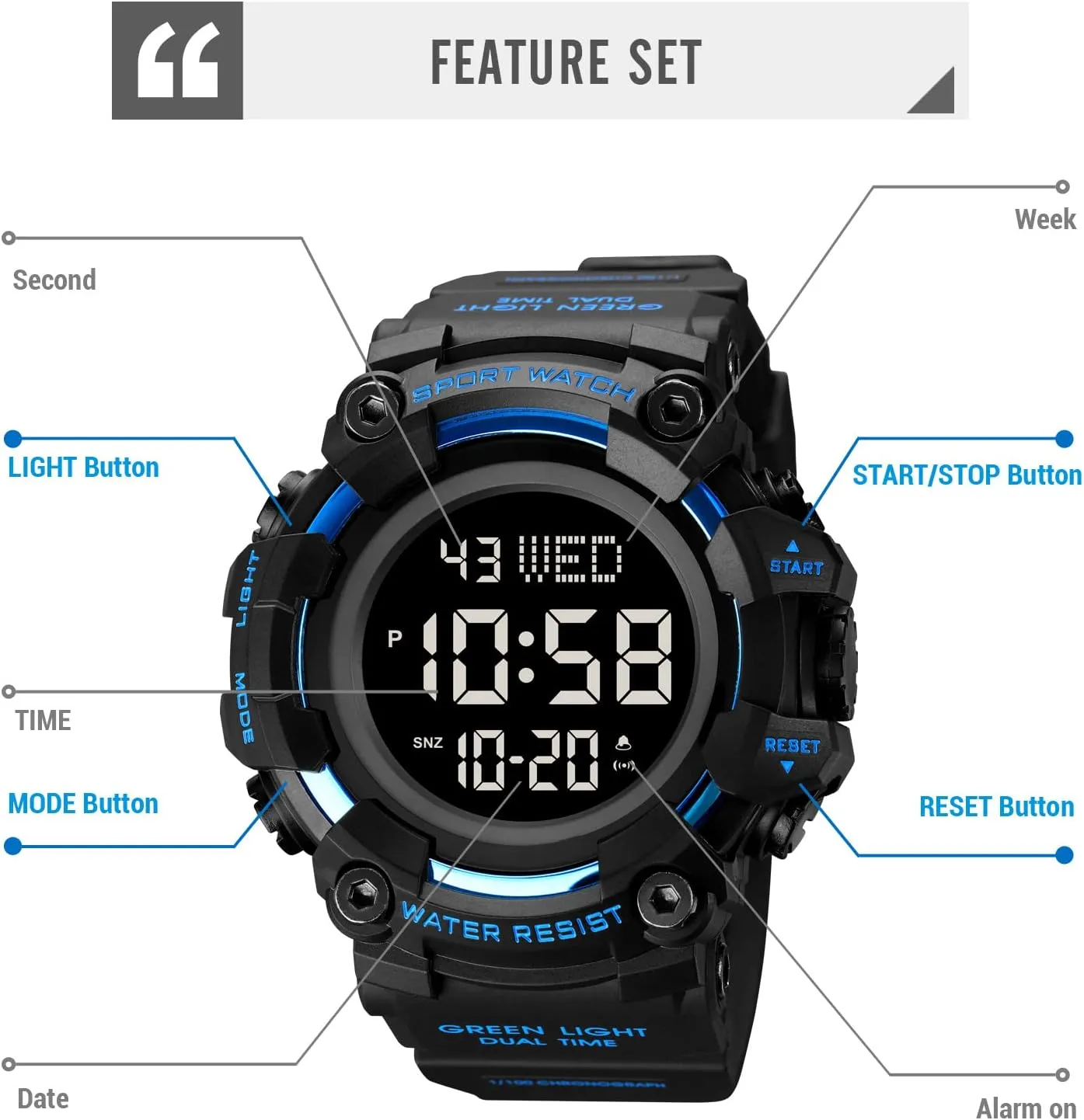 Countdown Stopwatch Watch Mens Wrist Watch Waterproof abridge spoil recipient LED Electronic Digital Male Watch 12/24 Hour Multifunctional Watch Gosasa Men Sport Watch 