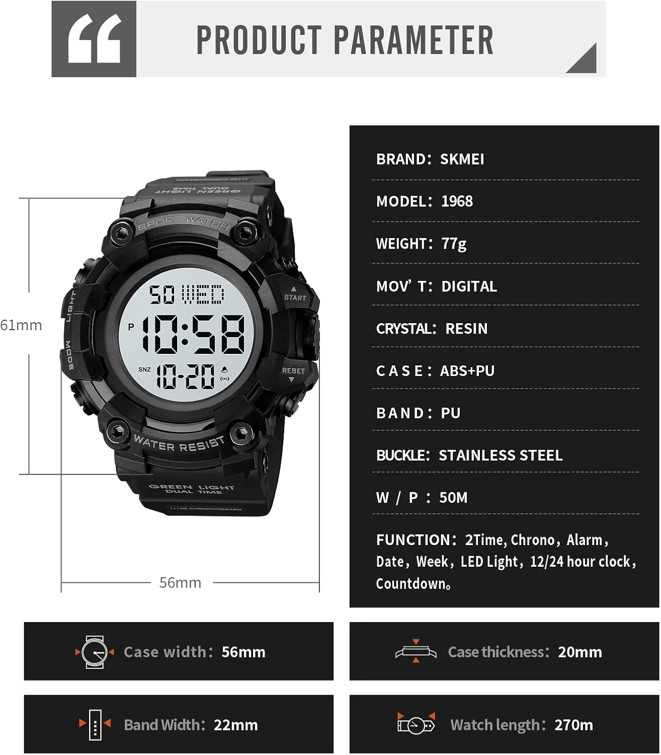 Countdown Stopwatch Watch Mens Wrist Watch Waterproof abridge spoil recipient LED Electronic Digital Male Watch 12/24 Hour Multifunctional Watch Gosasa Men Sport Watch 