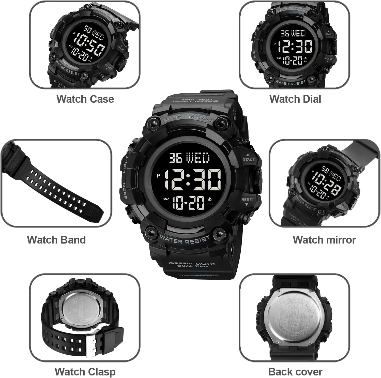 Countdown Stopwatch Watch Mens Wrist Watch Waterproof abridge spoil recipient LED Electronic Digital Male Watch 12/24 Hour Multifunctional Watch Gosasa Men Sport Watch 