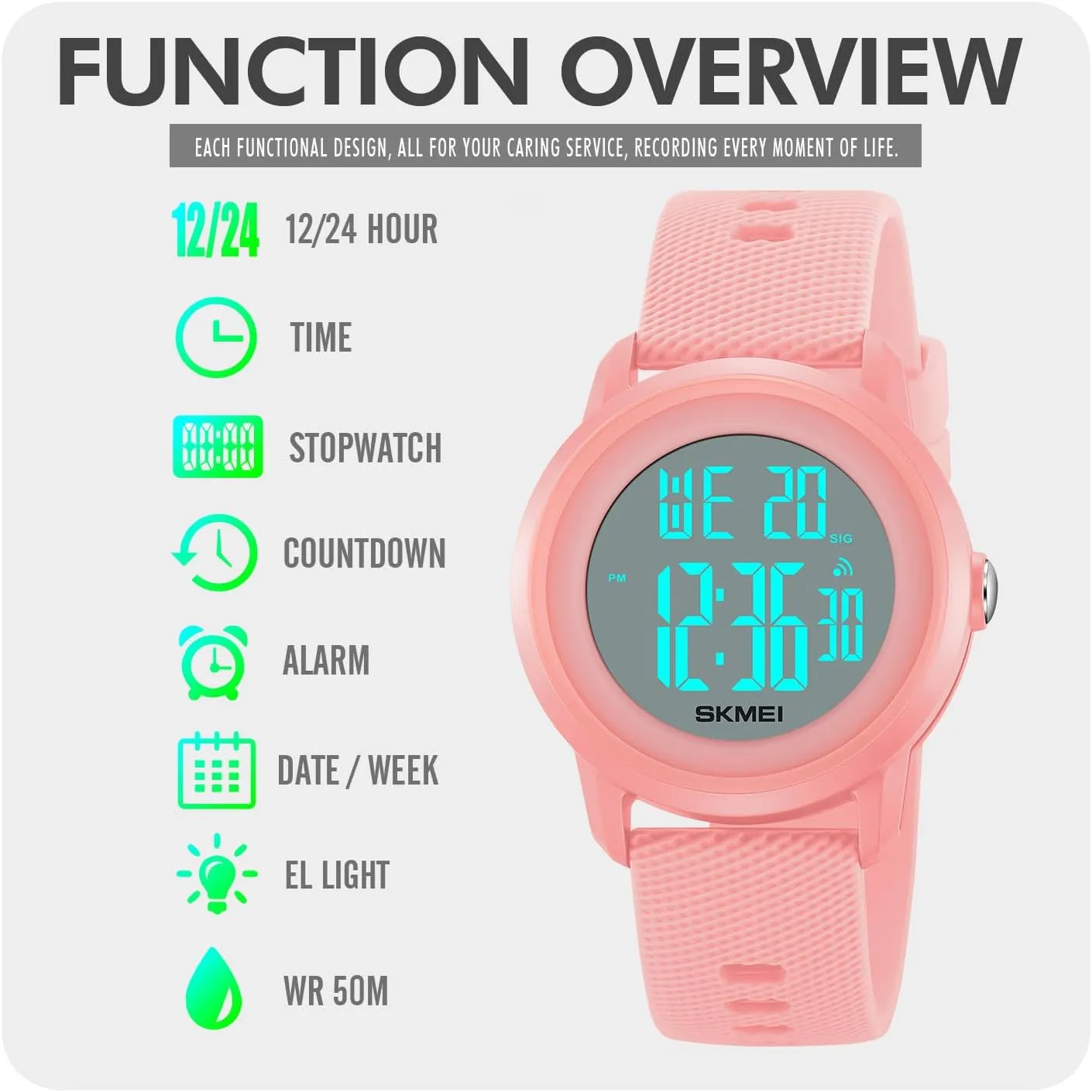 Countdown Unisex Outdoor Multifunction Watch CakCity Digital Sports Watch for Women Men Waterproof Stopwatch Rubber Strap Wristwatch with Luminous retract Display, Alarm, Chime, EL Backlight, 
