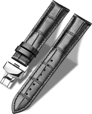 Cowhide Replacement Deployment Buckle emigrate glean ironwork Watch strap12mm to 17mm Crocodile Leather Strap for Men's and Women's Moran Genuine Leather Band Alligator and 