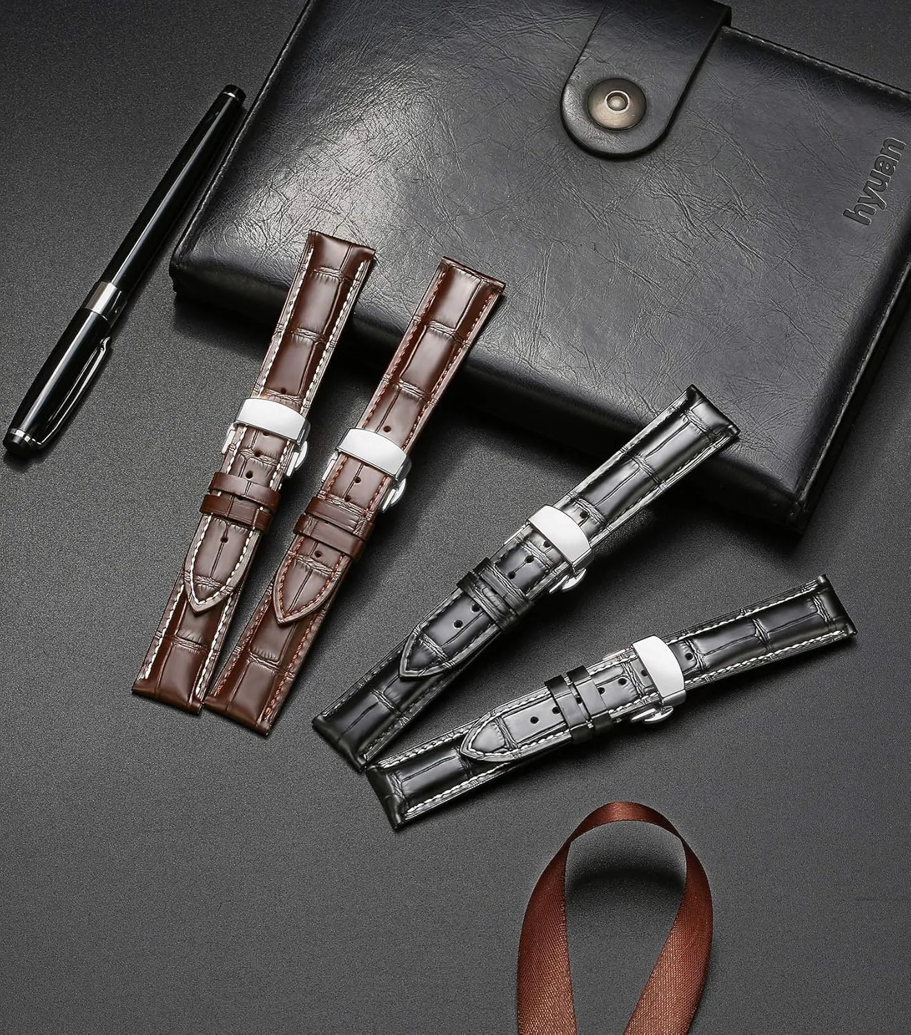 Cowhide Replacement Deployment Buckle emigrate glean ironwork Watch strap12mm to 17mm Crocodile Leather Strap for Men's and Women's Moran Genuine Leather Band Alligator and 