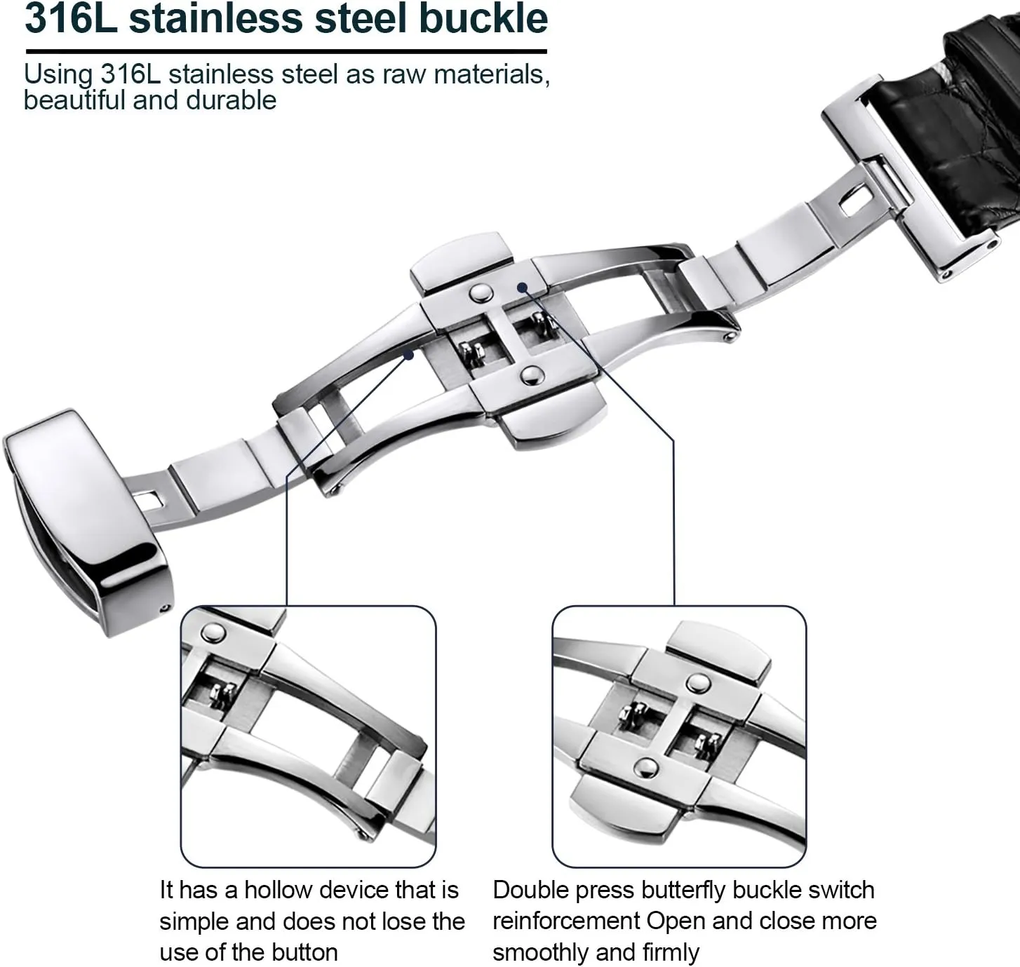 Cowhide Replacement Deployment Buckle emigrate glean ironwork Watch strap12mm to 17mm Crocodile Leather Strap for Men's and Women's Moran Genuine Leather Band Alligator and 