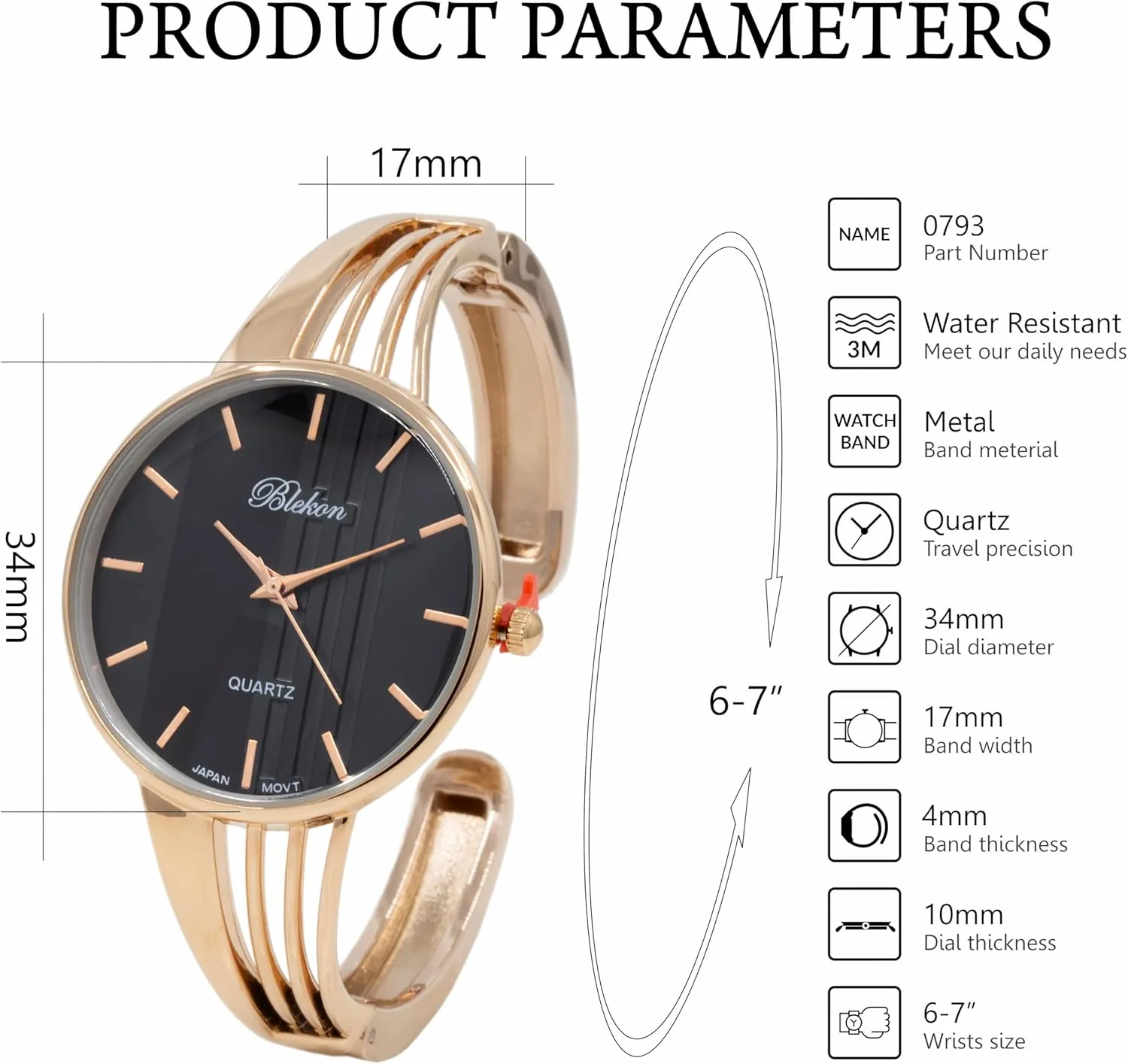 Cuff Bangle Watch Blekon Collections Quartz formidable debut theory finely guarantee Women's 34mm Case Elegant 