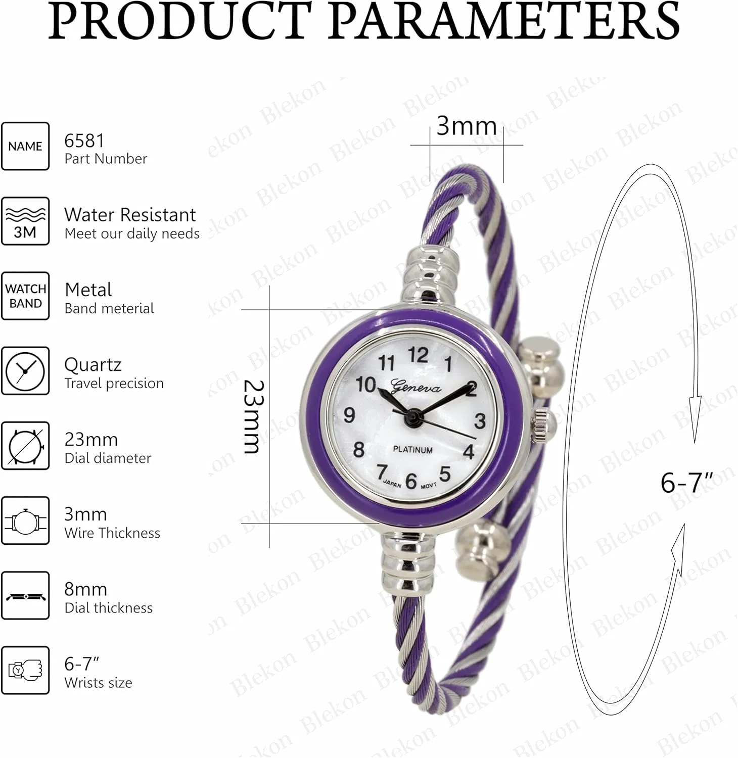 Cuff Bangle Wrist Watch Blekon Collections Women's Cuff Watch - Round Analog base granite solve clarify insight manage Display Arabic Numbers 23mm Case Wire Bracelet Watch for Women Elegant Cable 