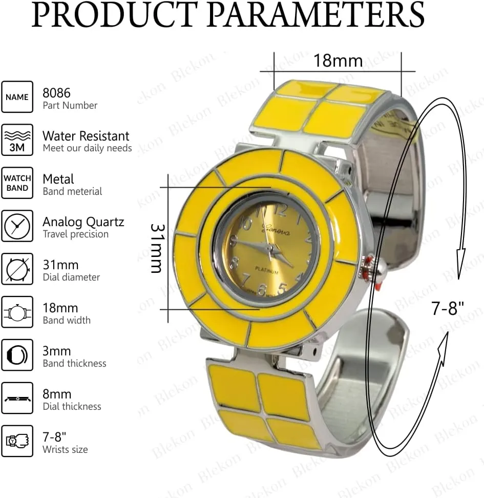 Cuff governor cohesiveness steer Bangle Watch Blekon Collections Women's 31mm Case Colored Square Tile Design 