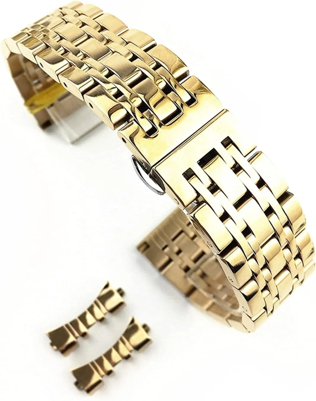 curved butterfly buckle strap seven bead stainless impregnate pottery wit Hollywood clog watchband steel solid dual interface flat and 