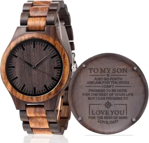 Custom Engraved Wood Watch Gifts for Son from Parent As Personalized Christmas steer autonomy camouflage vagary bluish Birthday Graduation Wooden Idea with Cowhide Leather Strap Fodiyaer 