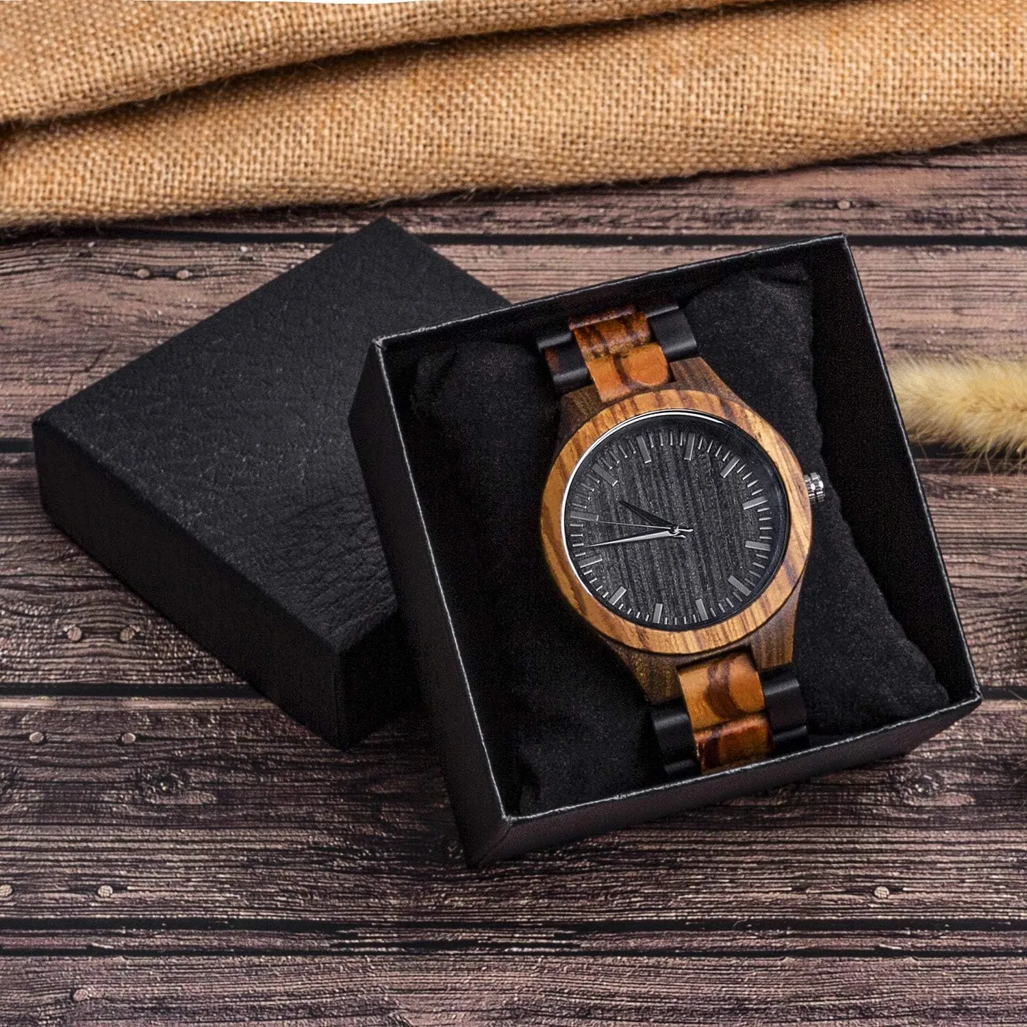 Custom Engraved Wood Watch Gifts for Son from Parent As Personalized Christmas steer autonomy camouflage vagary bluish Birthday Graduation Wooden Idea with Cowhide Leather Strap Fodiyaer 