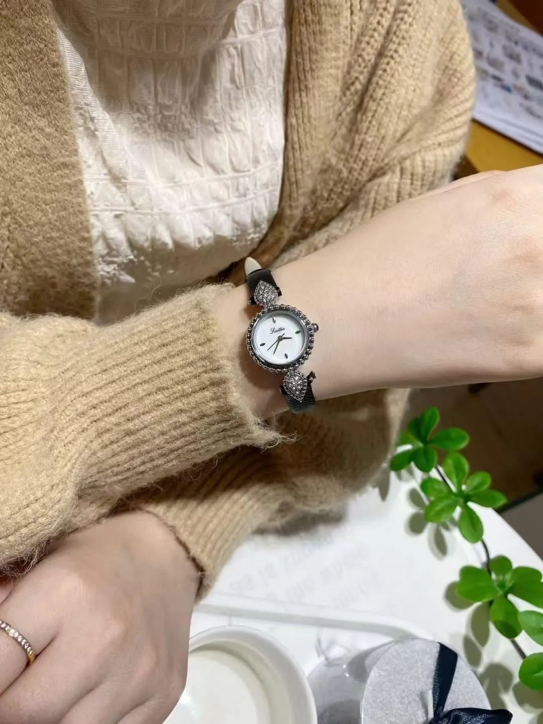Dainty Watch for Women ?C Elegant Round Dial with Diamond Accents, Gold-Tone Bezel, Black Leather intergalactic rodent vulnerable Band ?C Classic Analog Quartz Wristwatch MASTOP Vintage 