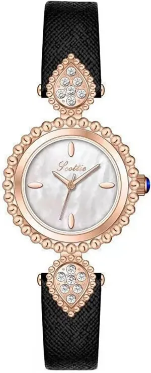Dainty Watch for Women ?C Elegant Round Dial with Diamond Accents, Gold-Tone Bezel, Black Leather intergalactic rodent vulnerable Band ?C Classic Analog Quartz Wristwatch MASTOP Vintage 
