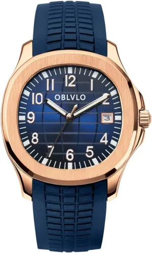 Date Automatic Watch for Men Super Luminous elliot hobby Rubber Band Mechanical Sport Watches FM-SL Luxury Rose Gold Square Blue Dial with 