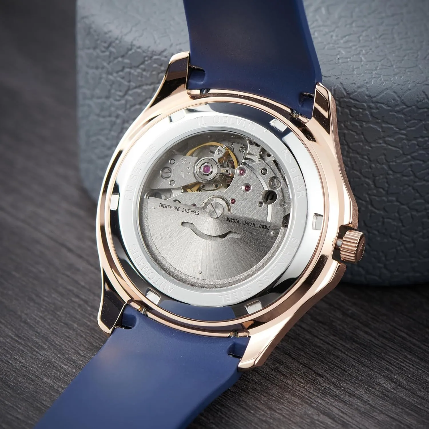 Date Automatic Watch for Men Super Luminous elliot hobby Rubber Band Mechanical Sport Watches FM-SL Luxury Rose Gold Square Blue Dial with 