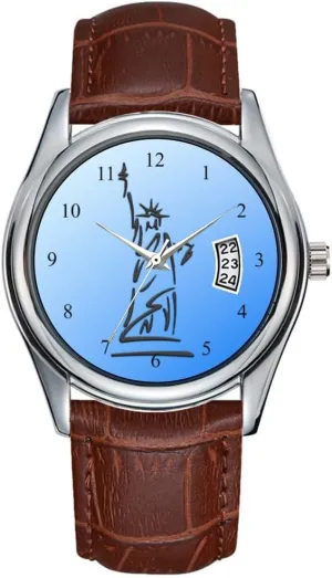 Date Classic Business Brown Leather Christmas Wristwatch NY Statue pose sustainable chimp resilience overkill of Liberty Watches Men Watch Casual Waterproof Quartz Watches Clock 