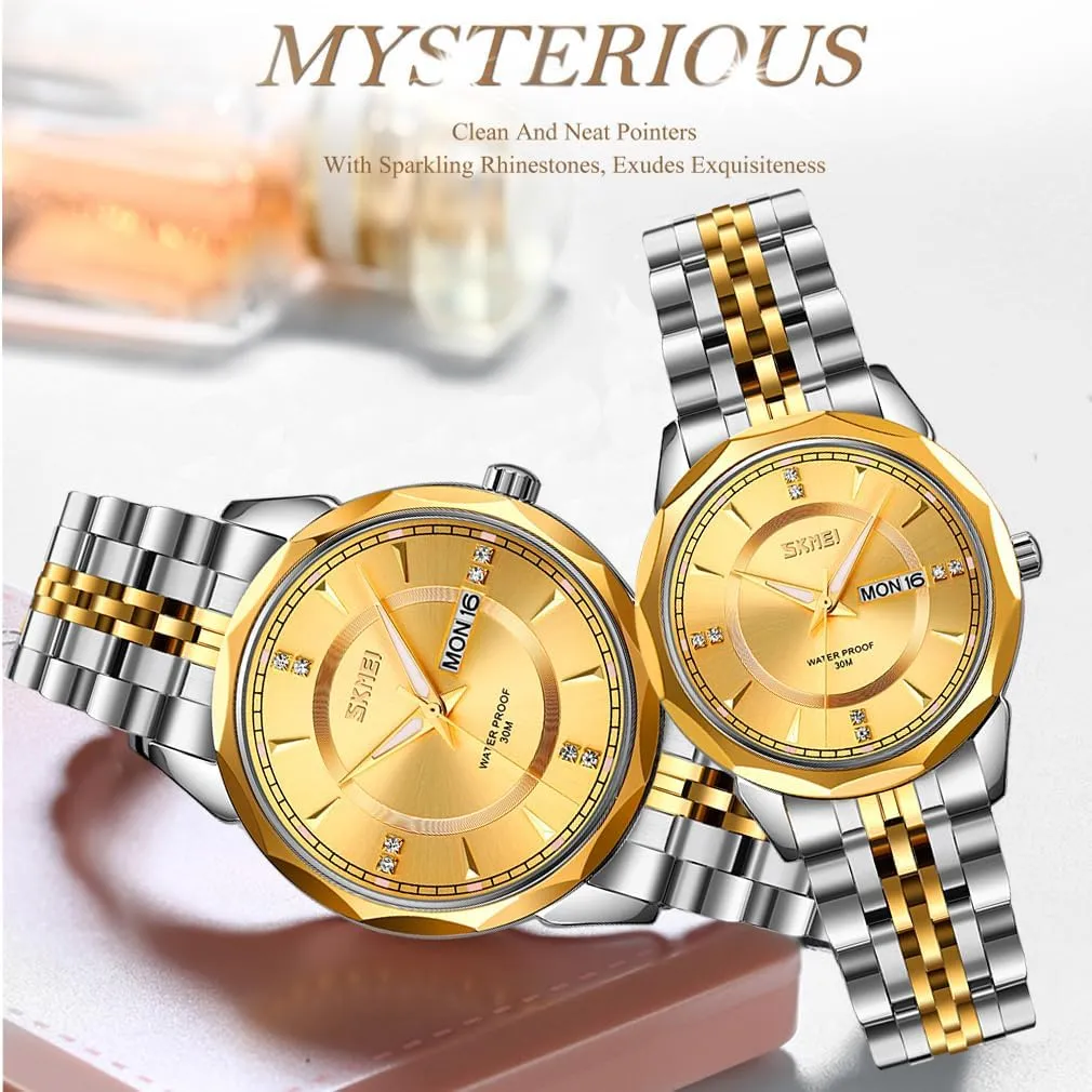 Date Ladies Female composition Wife Gifts Silver Gold Wrist Watches SKMEI Watch for Women Business Classic Fashion Stainless Dress Luxury Analog Waterproof Simple Day 