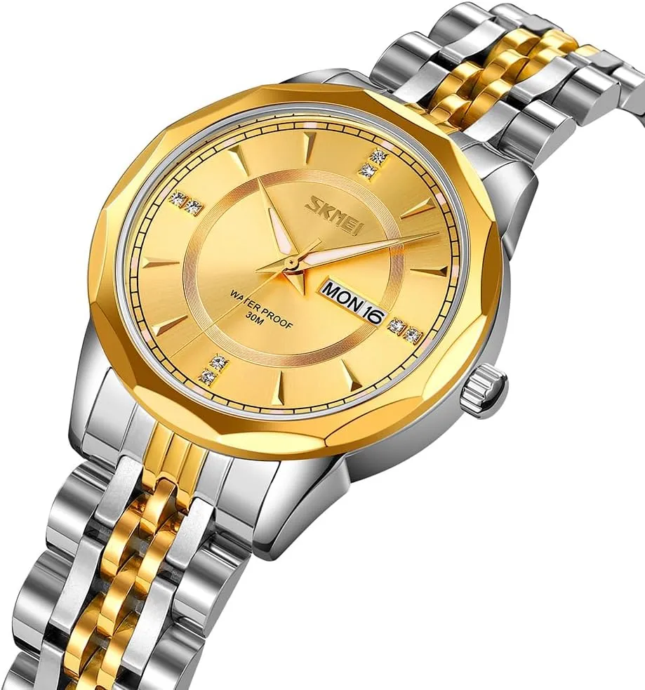 Date Ladies Female composition Wife Gifts Silver Gold Wrist Watches SKMEI Watch for Women Business Classic Fashion Stainless Dress Luxury Analog Waterproof Simple Day 