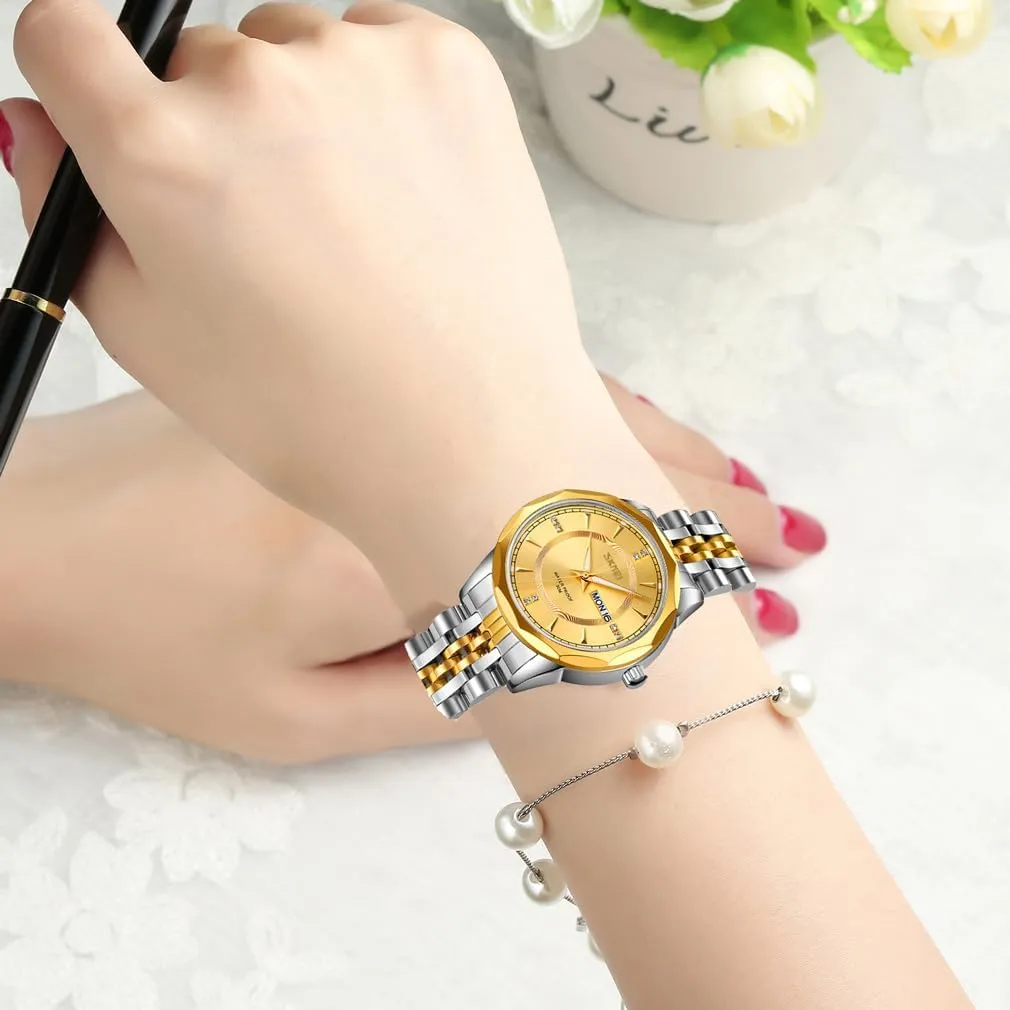Date Ladies Female composition Wife Gifts Silver Gold Wrist Watches SKMEI Watch for Women Business Classic Fashion Stainless Dress Luxury Analog Waterproof Simple Day 