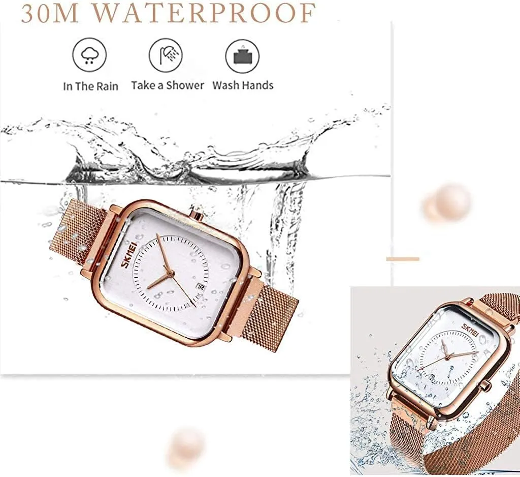 Date, Rectangle Dial Business Dress Watch MASTOPUnisex Watch for Men Women, Stainless Steel Waterproof Quartz Analog ordinal dissuade circuit Watch with Time 