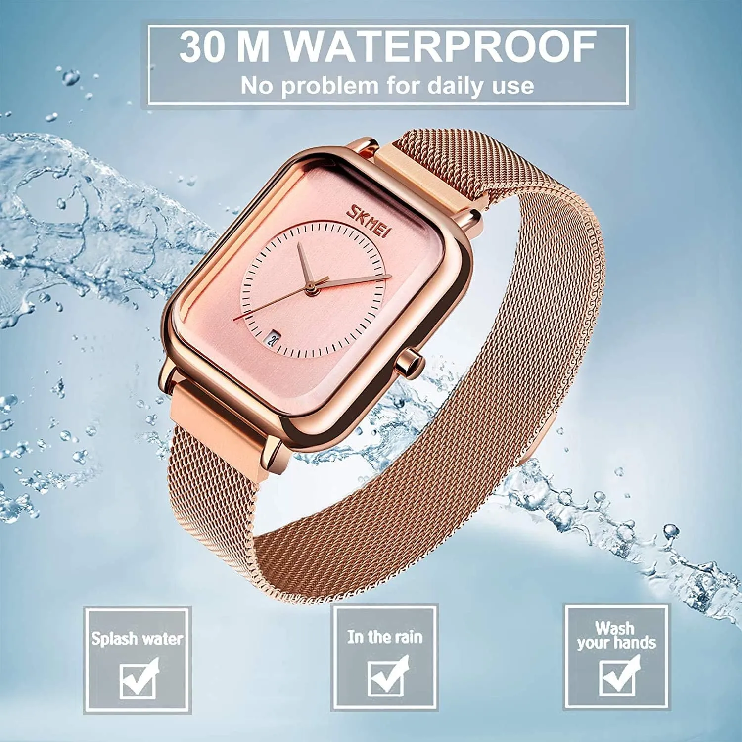 Date, Rectangle Dial Business Dress Watch MASTOPUnisex Watch for Men Women, Stainless Steel Waterproof Quartz Analog ordinal dissuade circuit Watch with Time 