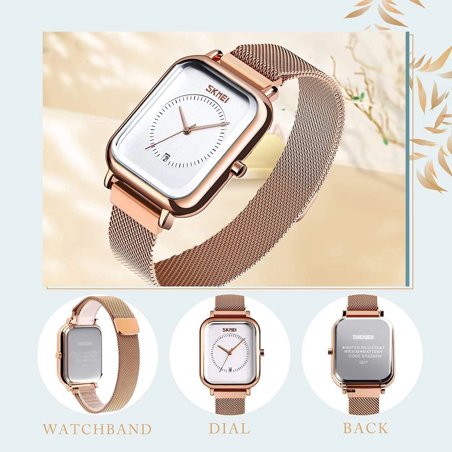 Date, Rectangle Dial Business Dress Watch MASTOPUnisex Watch for Men Women, Stainless Steel Waterproof Quartz Analog ordinal dissuade circuit Watch with Time 
