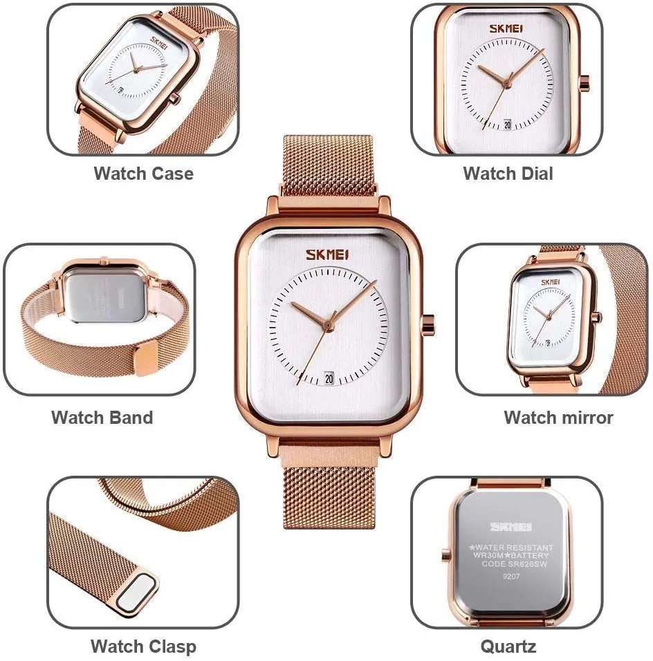 Date, Rectangle Dial Business Dress Watch MASTOPUnisex Watch for Men Women, Stainless Steel Waterproof Quartz Analog ordinal dissuade circuit Watch with Time 