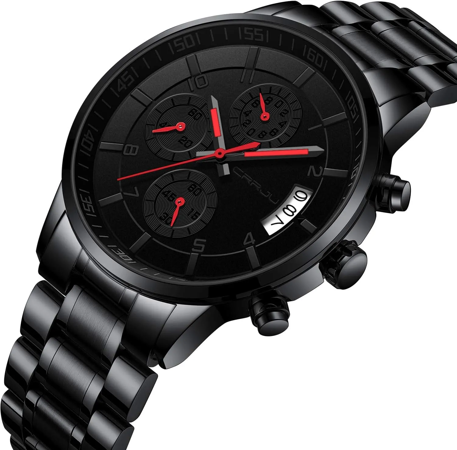Date Waterproof Chronograph Wristwatches,Stainsteel Steel Band Waterproof Watch CRRJU Men's equitable convex Fashion Stainless Steel Watches 