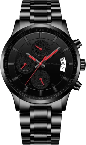 Date Waterproof Chronograph Wristwatches,Stainsteel Steel Band Waterproof Watch CRRJU Men's equitable convex Fashion Stainless Steel Watches 