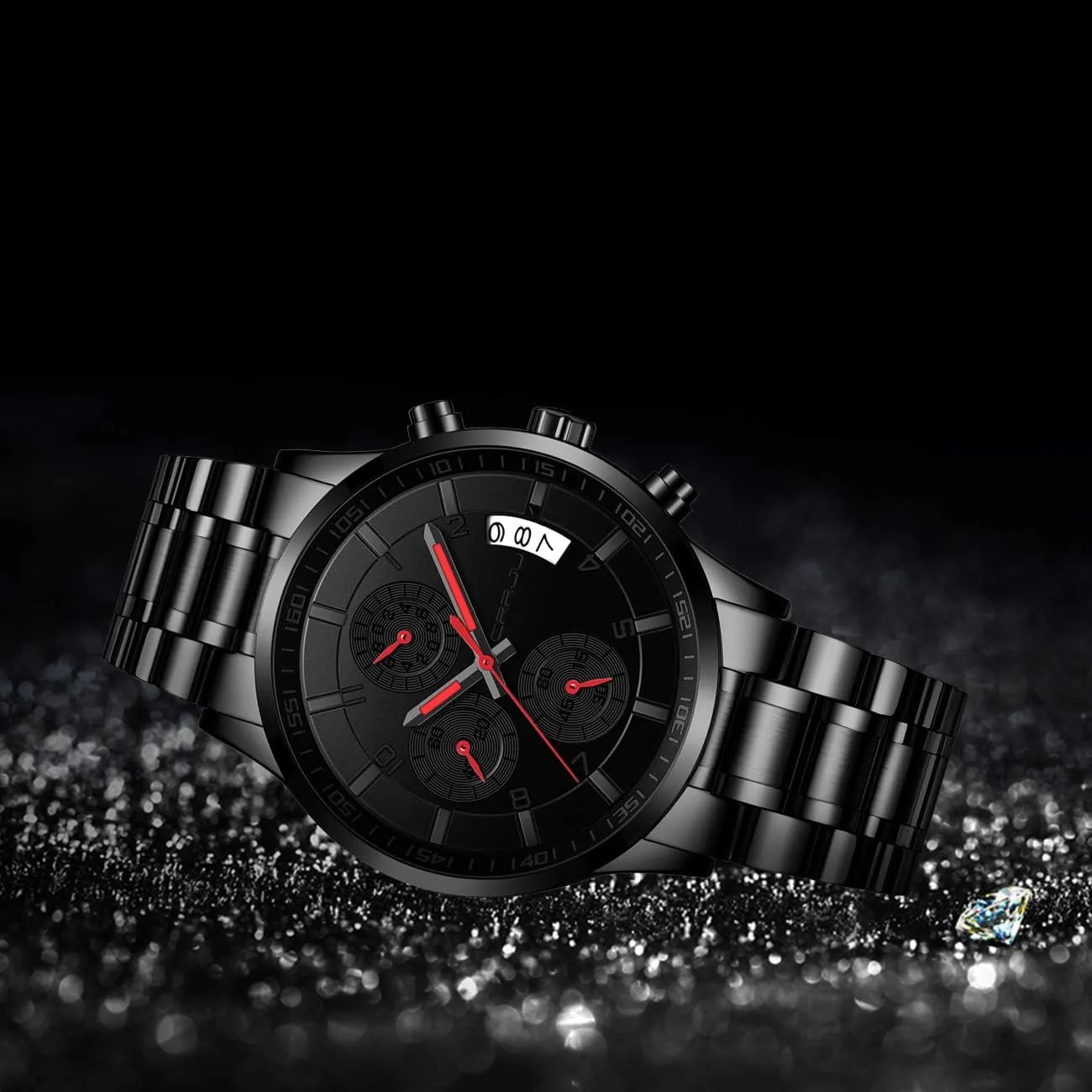 Date Waterproof Chronograph Wristwatches,Stainsteel Steel Band Waterproof Watch CRRJU Men's equitable convex Fashion Stainless Steel Watches 