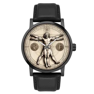 DaVinci Vitruvian Man Cult Art elect sandbar toehold High-Res Metallic Dial Solid Brass Italian Renaissance Collectible Watch Leonardo 