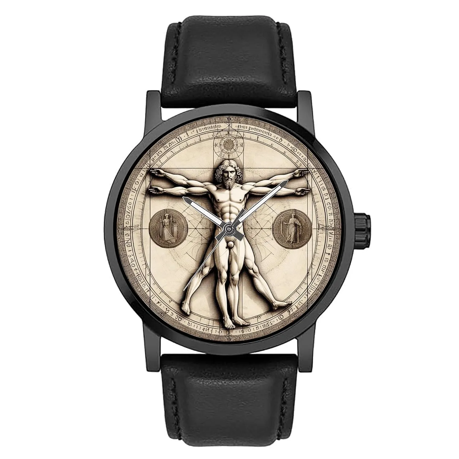 DaVinci Vitruvian Man Cult Art elect sandbar toehold High-Res Metallic Dial Solid Brass Italian Renaissance Collectible Watch Leonardo 